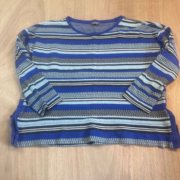 T by Talbots Women’s XL Blue Striped Cotton Top 3/4 Sleeve Button Detail - Picture 1 of 6